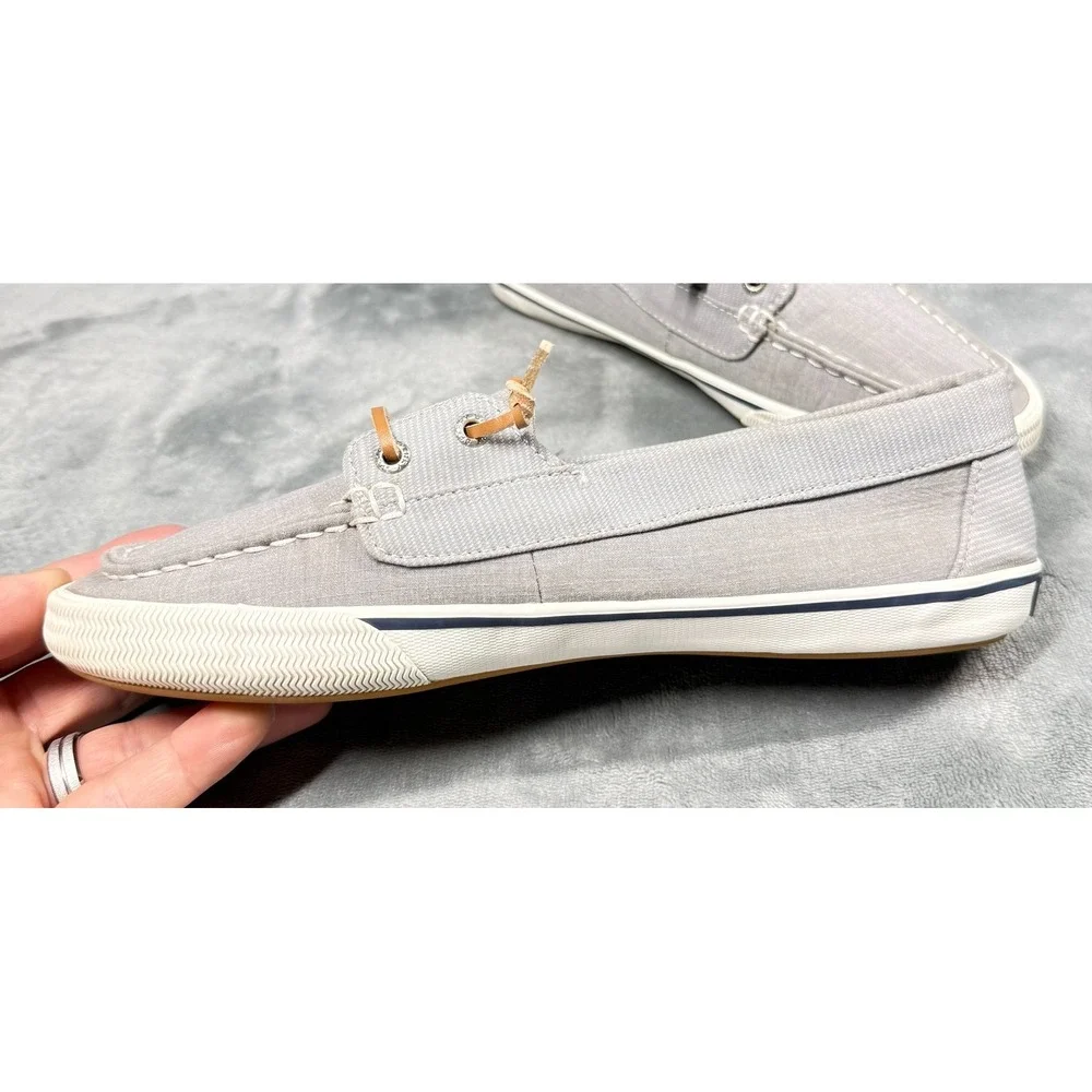 Sperry Boat Shoes Womens 8.5 Gray Canvas Leather Lace Slip On Casual